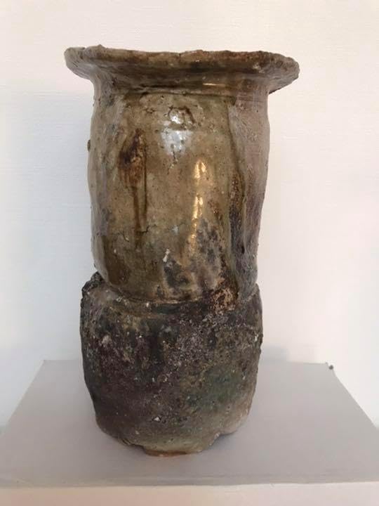 寺垣外窯　杉本貞光作　信楽　花入　共箱(在銘、作家物、花瓶)備前焼　本物保証 寺垣外窯 杉本貞光作 信楽 花入 共箱在銘、作家物、花瓶